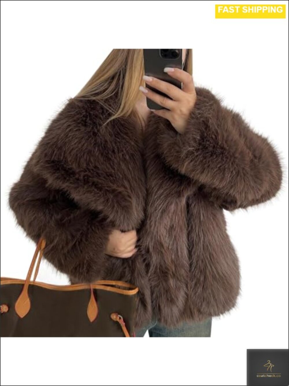 Fluffy Faux Fur Coat Cropped Shawl Collar Snap Winter Jacket